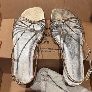 Reformation Metallic Silver Strappy Sandals